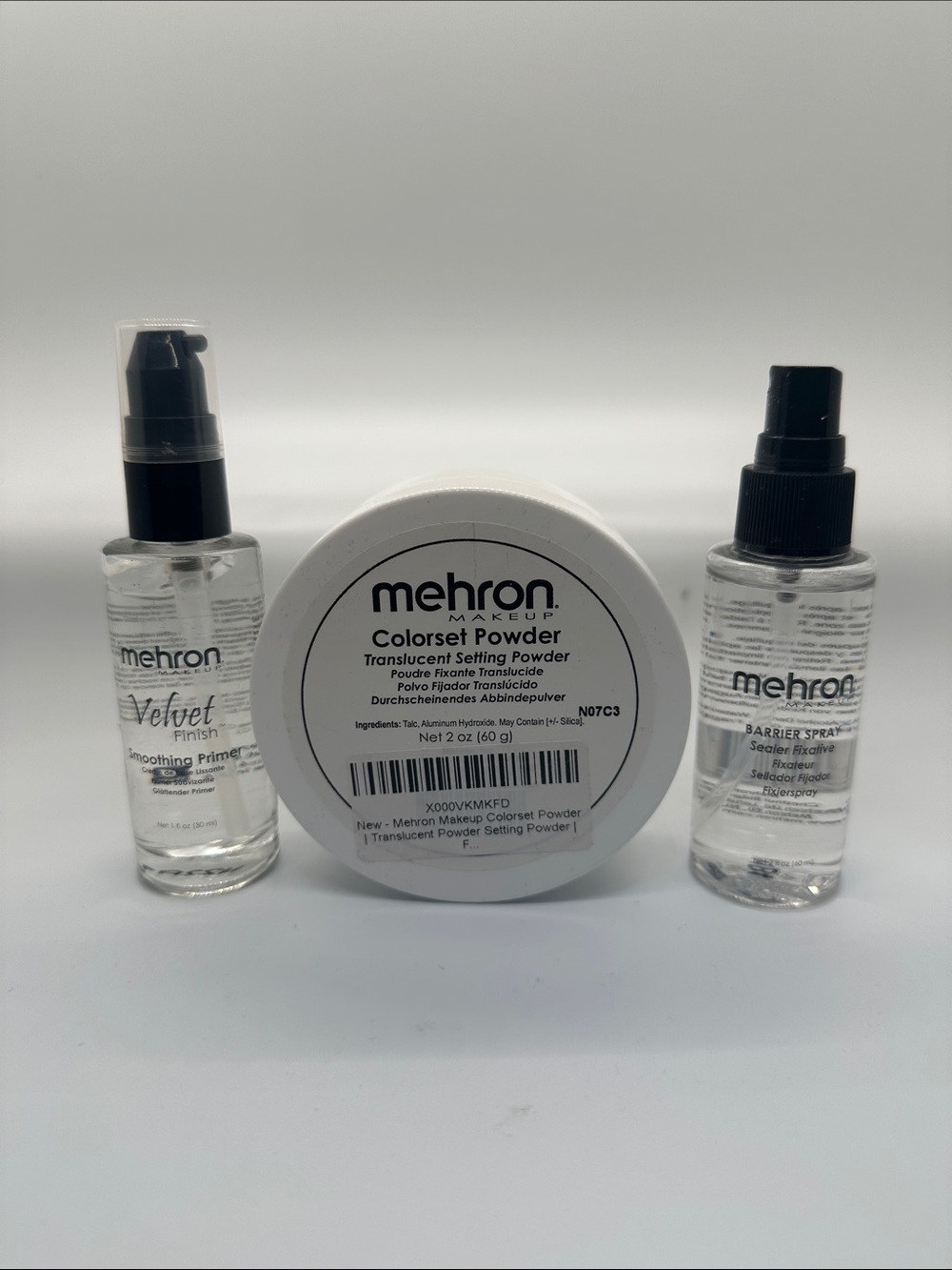 MEHRON Translucent Colorset Powder - White, primer and set Spray.